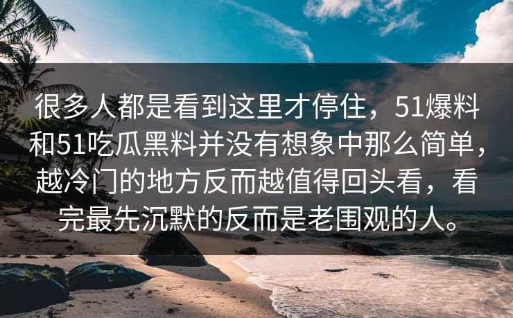很多人都是看到这里才停住，51爆料和51吃瓜黑料并没有想象中那么简单，越冷门的地方反而越值得回头看，看完最先沉默的反而是老围观的人。