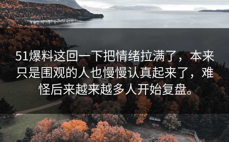51爆料这回一下把情绪拉满了，本来只是围观的人也慢慢认真起来了，难怪后来越来越多人开始复盘。