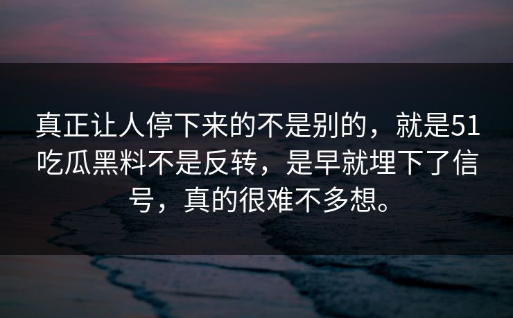 真正让人停下来的不是别的，就是51吃瓜黑料不是反转，是早就埋下了信号，真的很难不多想。