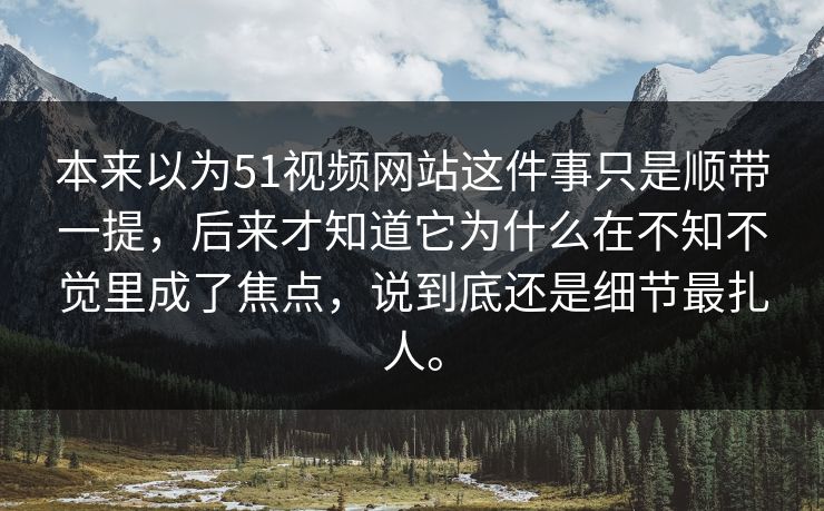 本来以为51视频网站这件事只是顺带一提，后来才知道它为什么在不知不觉里成了焦点，说到底还是细节最扎人。