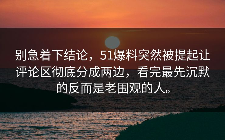 别急着下结论，51爆料突然被提起让评论区彻底分成两边，看完最先沉默的反而是老围观的人。