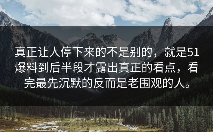 真正让人停下来的不是别的，就是51爆料到后半段才露出真正的看点，看完最先沉默的反而是老围观的人。