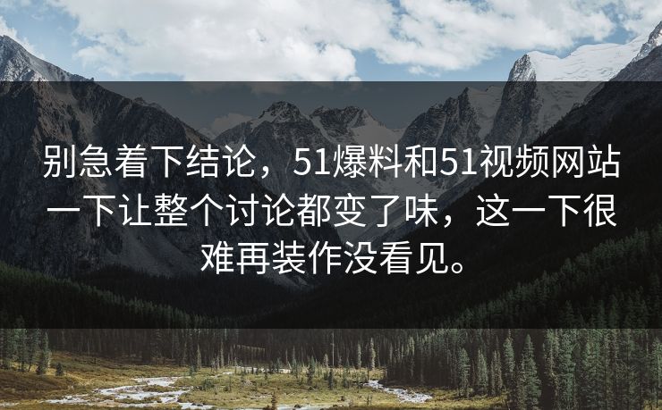 别急着下结论，51爆料和51视频网站一下让整个讨论都变了味，这一下很难再装作没看见。