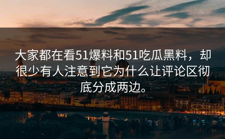 大家都在看51爆料和51吃瓜黑料，却很少有人注意到它为什么让评论区彻底分成两边。
